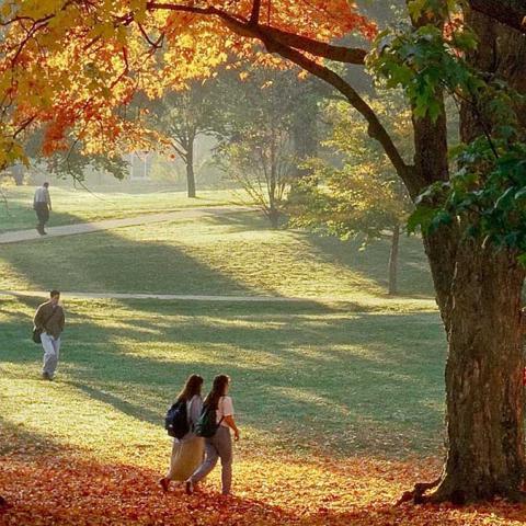 UNH students on campus in the fall